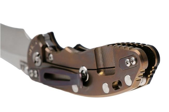 Bild für Rick Hinderer XM-18 3.5" Recurve NF KXM35NFRECSWBRBK, Stonewashed CPM MagnaCut, Stonewashed Bronze Titanium, Black G10, Taschenmesser