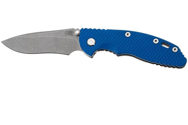 Bild für Rick Hinderer XM-18 3.5" Recurve KXM35NFRECWFBL, Dark Stonewashed CPM MagnaCut, Working Finish Titanium, Blue G10, Taschenmesser