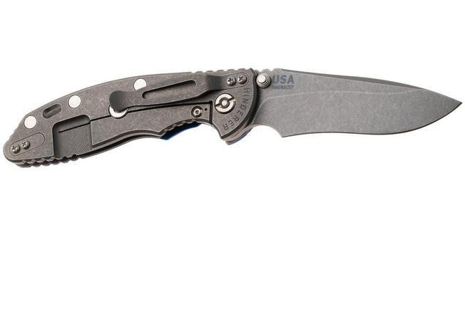 Bild für Rick Hinderer XM-18 3.5" Recurve KXM35NFRECWFBL, Dark Stonewashed CPM MagnaCut, Working Finish Titanium, Blue G10, Taschenmesser