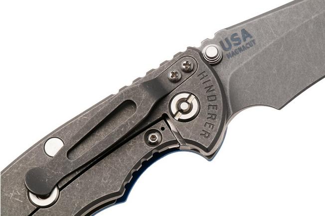 Bild für Rick Hinderer XM-18 3.5" Recurve KXM35NFRECWFBL, Dark Stonewashed CPM MagnaCut, Working Finish Titanium, Blue G10, Taschenmesser