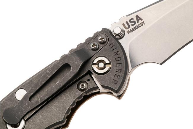 Bild für Rick Hinderer XM-18 3.5" Recurve NF KXM35NFRECWFSWCY, Stonewashed CPM MagnaCut, Working Finish Titanium, Coyote G10, Taschenmesser
