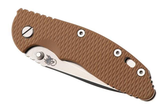 Bild für Rick Hinderer XM-18 3.5" Recurve NF KXM35NFRECWFSWCY, Stonewashed CPM MagnaCut, Working Finish Titanium, Coyote G10, Taschenmesser