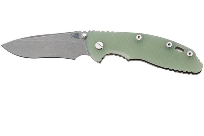 Bild für Rick Hinderer XM-18 3.5" Recurve NF KXM35NFRECWFTG, Dark Stonewashed CPM MagnaCut, Working Finish Titanium, Translucent Green G10, Taschenmesser