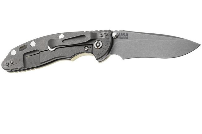 Bild für Rick Hinderer XM-18 3.5" Recurve NF KXM35NFRECWFTG, Dark Stonewashed CPM MagnaCut, Working Finish Titanium, Translucent Green G10, Taschenmesser