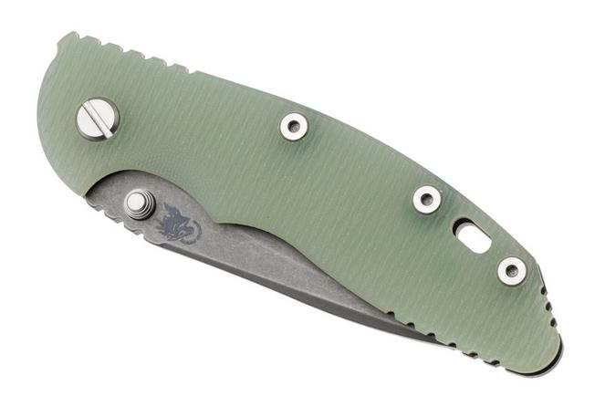 Bild für Rick Hinderer XM-18 3.5" Recurve NF KXM35NFRECWFTG, Dark Stonewashed CPM MagnaCut, Working Finish Titanium, Translucent Green G10, Taschenmesser