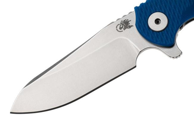 Afbeelding voor Rick Hinderer Project X PJX-MC-SF-SW-BL, Stonewashed CPM MagnaCut Sheepsfoot, Stonewashed Titanium, Blue G10, zakmes