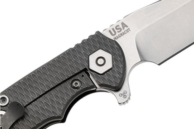 Afbeelding voor Rick Hinderer Project X PJX-MC-SF-WF-BK, Stonewashed CPM MagnaCut Sheepsfoot, Working Finish Titanium, Black G10, zakmes