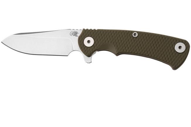 Afbeelding voor Rick Hinderer Project X PJX-MC-SF-WF-G, Stonewashed CPM MagnaCut Sheepsfoot, Working Finish Titanium, OD Green G10, zakmes