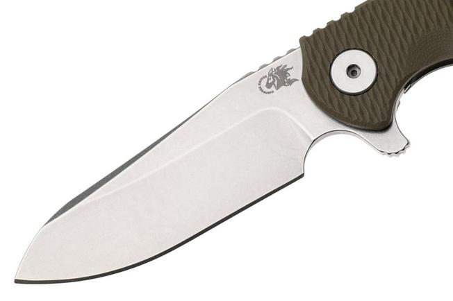 Afbeelding voor Rick Hinderer Project X PJX-MC-SF-WF-G, Stonewashed CPM MagnaCut Sheepsfoot, Working Finish Titanium, OD Green G10, zakmes