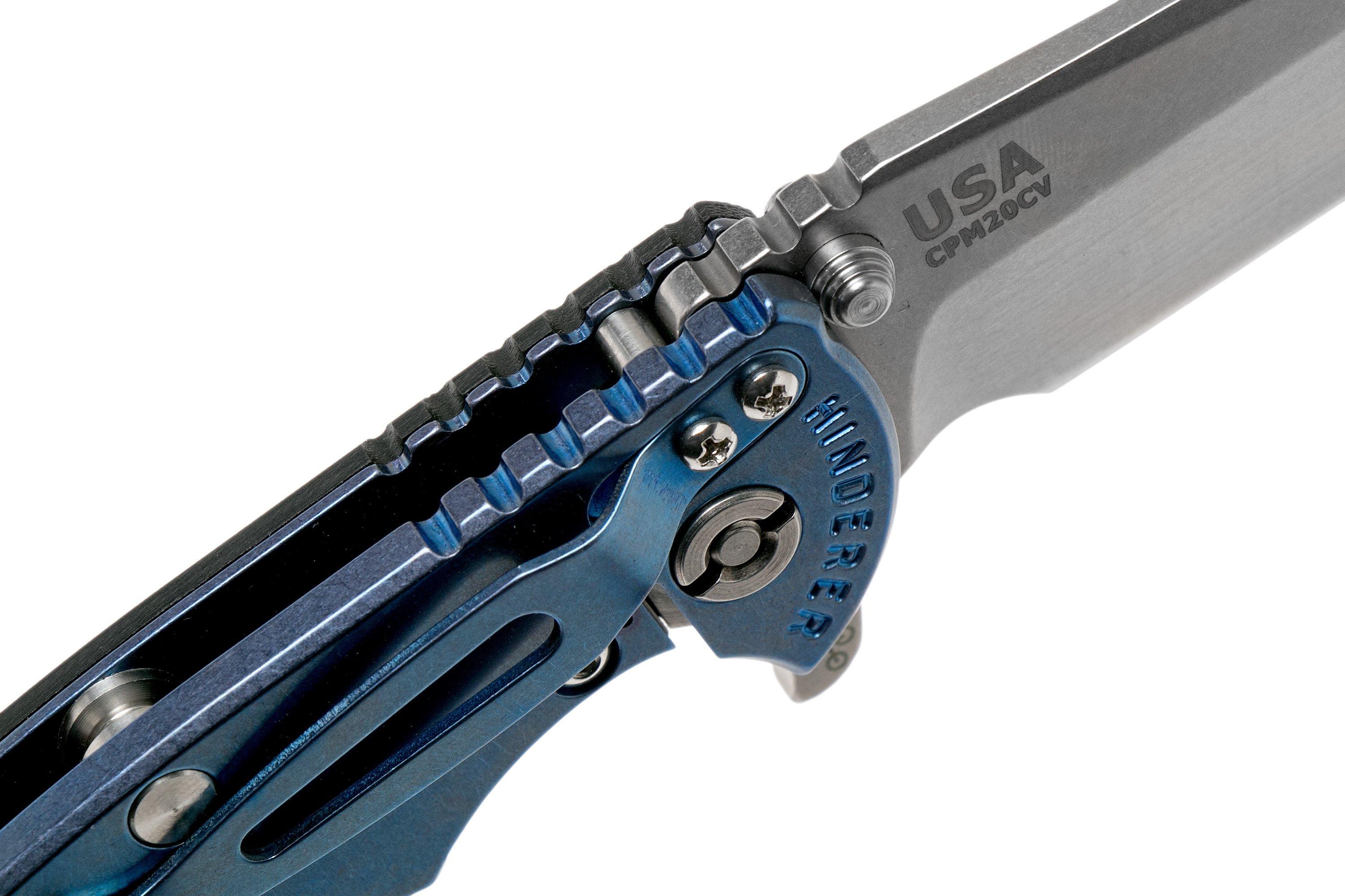 Rick Hinderer XM18 3.5" Spanto 20CV, Blue Stonewash, black G10 pocket