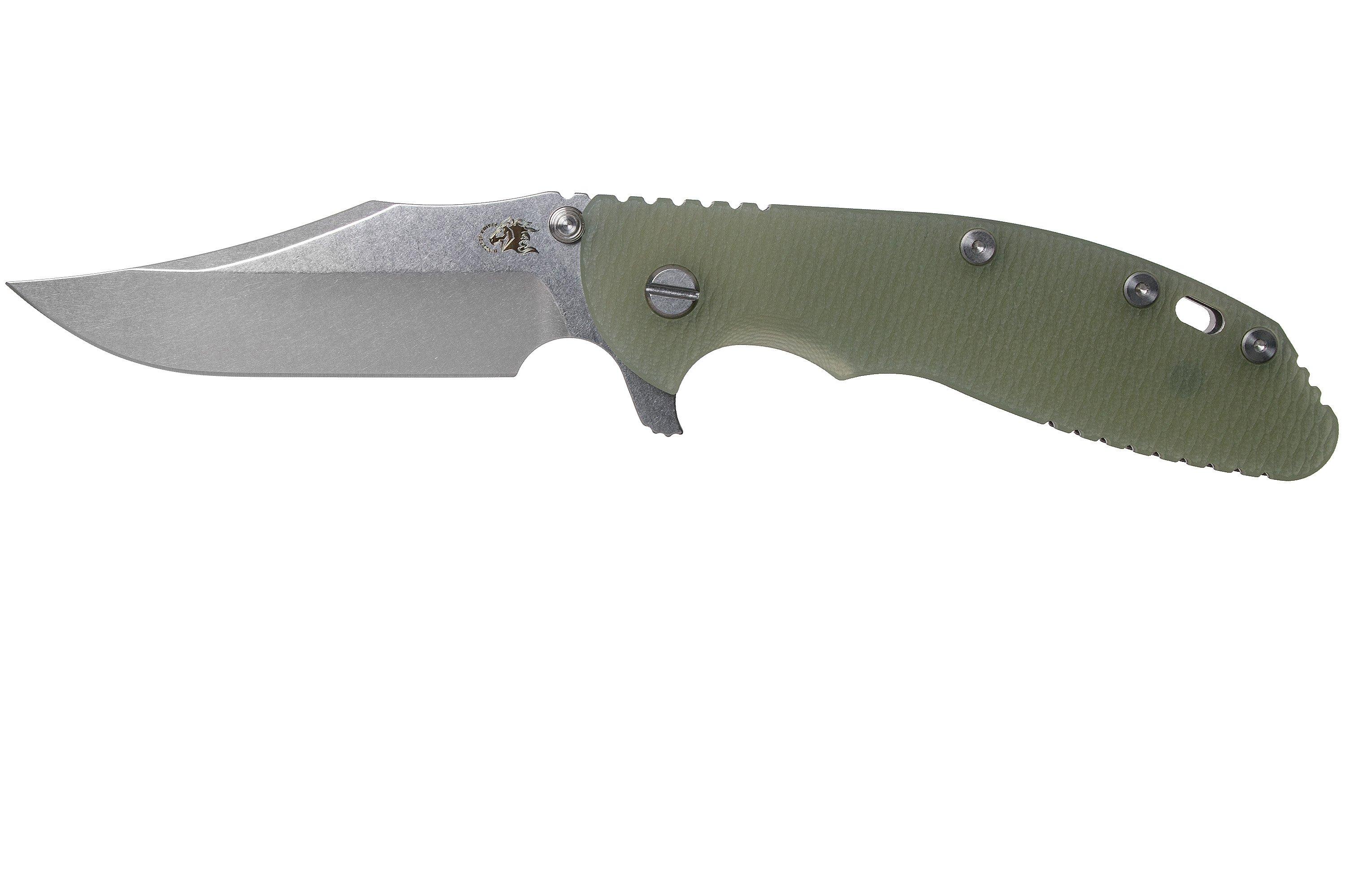 Rick Hinderer XM24 4” Bowie, CPM 20CV, Stonewashed, Translucent Green