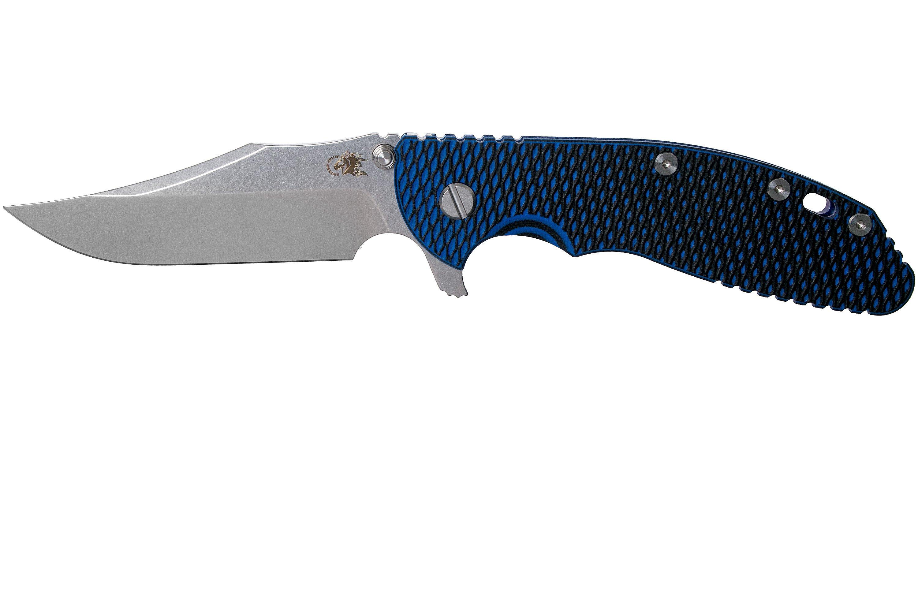 Rick Hinderer XM24 4” Bowie, CPM 20CV, Stonewashed Blue, Blue Black