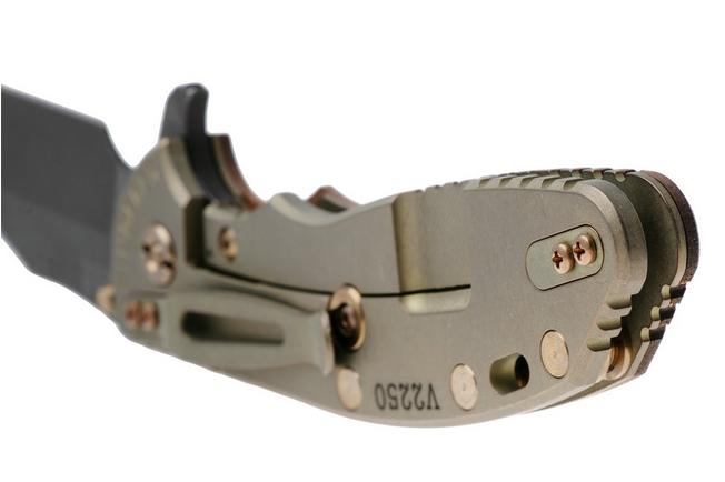 Bild für Rick Hinderer XM-24 Skinny Bowie, Vintage Series Limited Edition, Black 1095 Carbon Steel, Bronze Titanium, Walnut Wood Taschenmesser