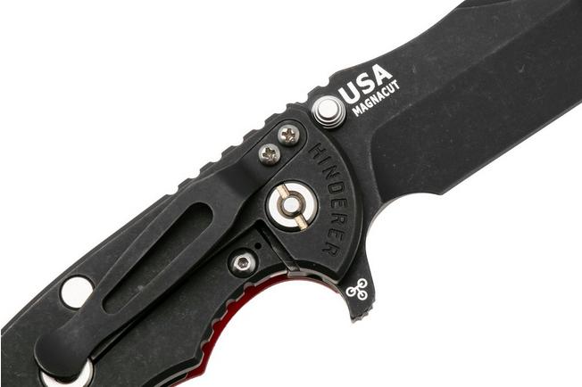 Afbeelding voor Rick Hinderer XM-18 3.5, Battle Black CPM MagnaCut Bowie, Red G10 zakmes
