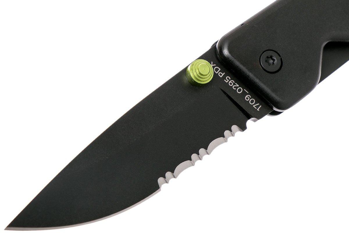 The James Brand Chapter, black + black, serrated pocket knife