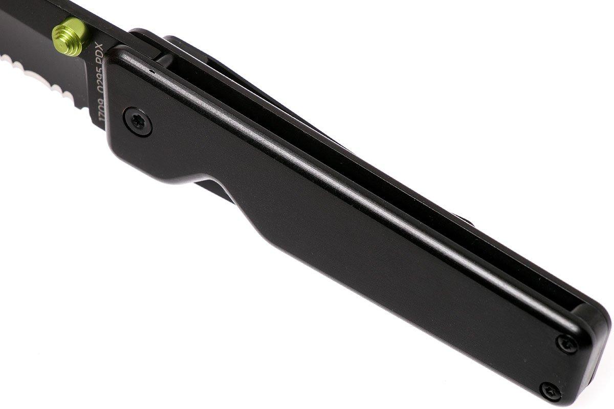 The James Brand Chapter, black + black, serrated pocket knife