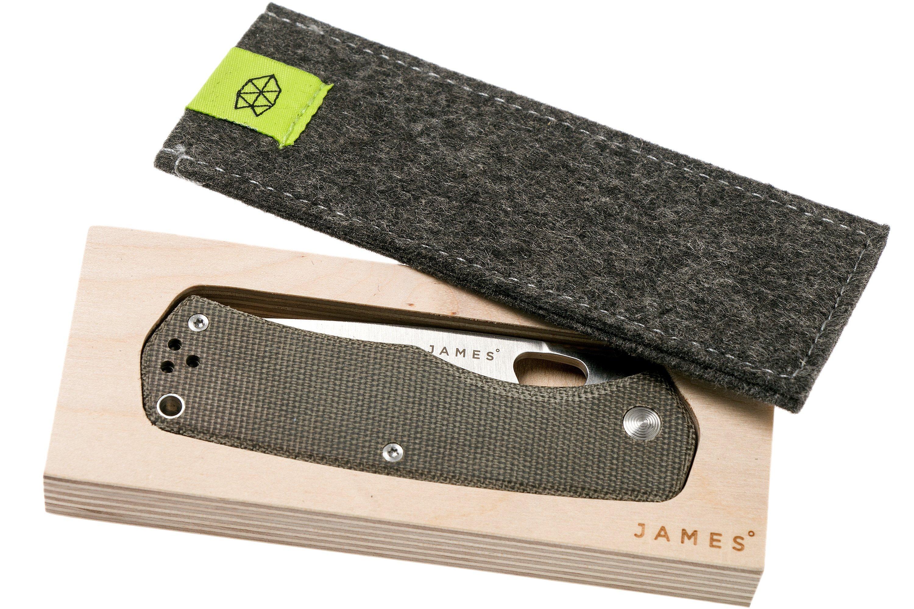 The James Brand Folsom, od green micarta + satin, zakmes Voordelig
