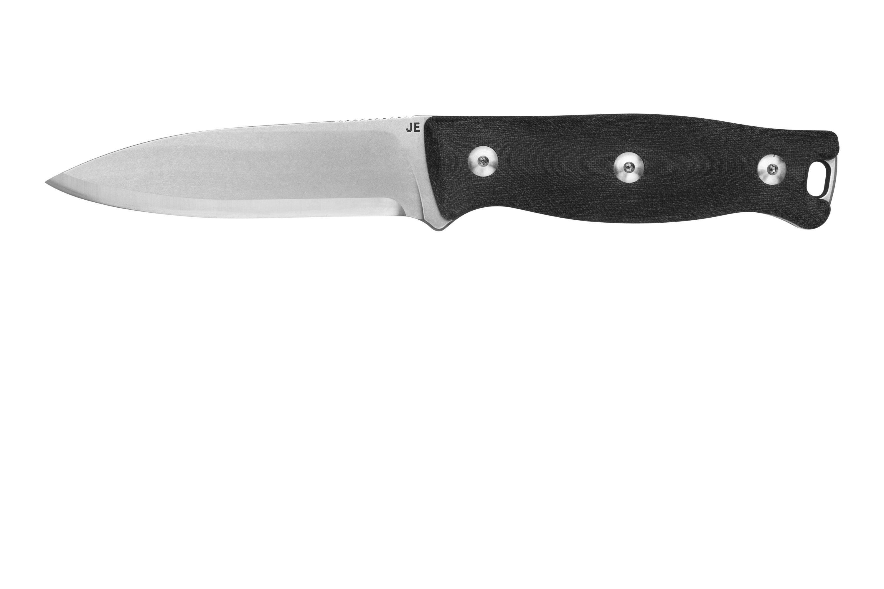 J.E. Made BushCraft ScandiGrind, Black Micarta bushcraft knife