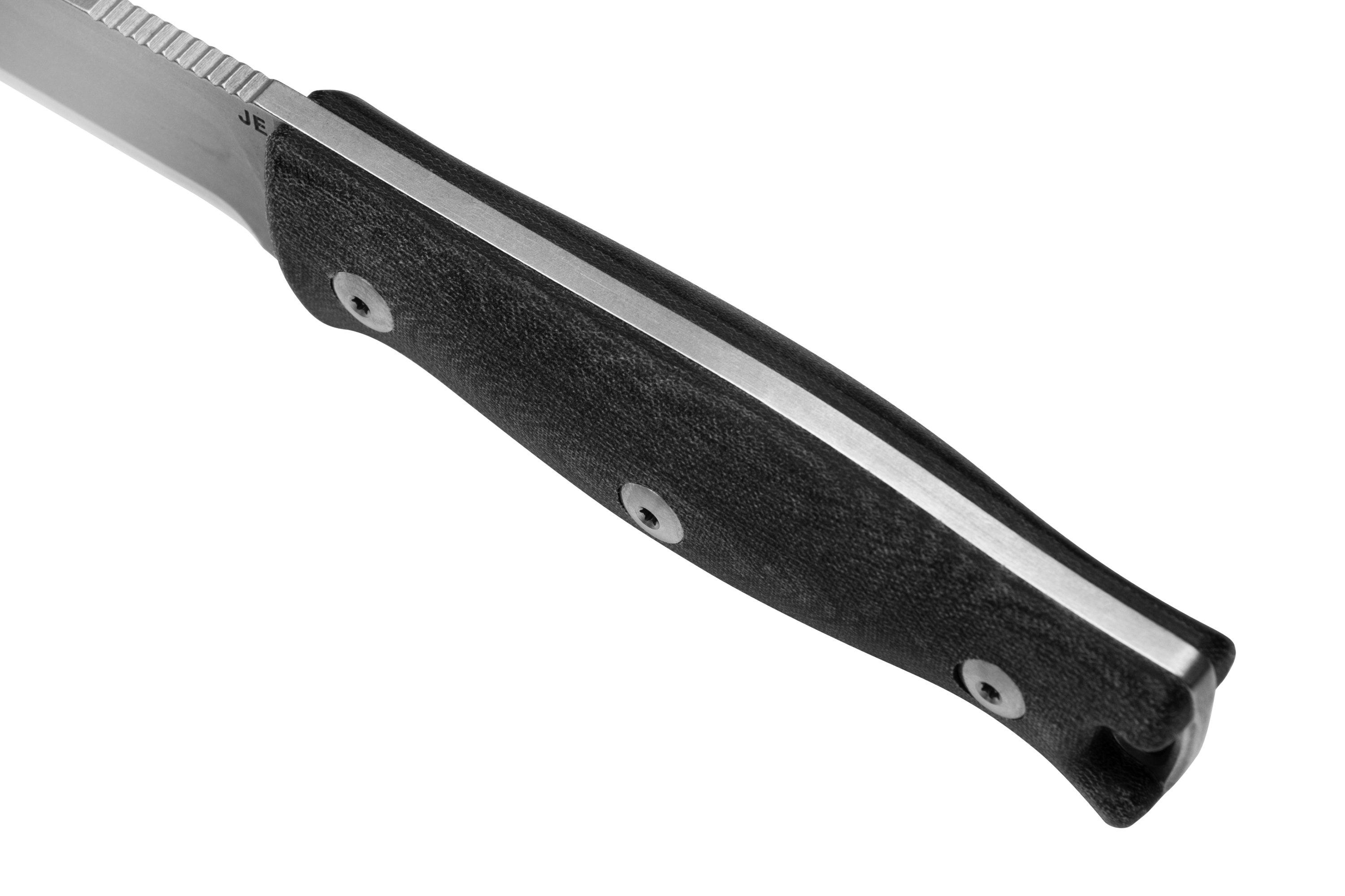 J.E. Made BushCraft ScandiGrind, Black Micarta bushcraft knife