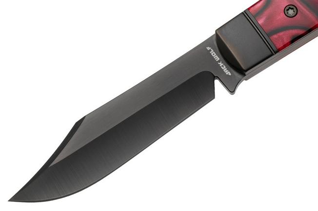 Image for Jack Wolf Backwoods FIXedc BACKW-FX-01-KIR-TRU-BLD Belt Satin Black DLC CPM S90V, True Blood Kirinite, fixed knife, Melissa Backwoods Miller design