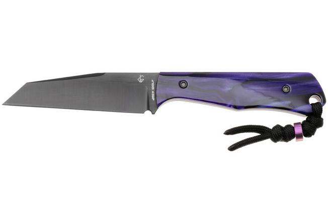Imagen para Jack Wolf Collusion COLLU-01-KIR-PUR-WAV DLC S90V, Kirinite Purple Wave, cuchillo fijo, diseño de Jakeb Creates