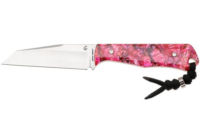Image for Jack Wolf Collusion COLLU-01-RED-ABALONE Satin S90V, Red Abalone, fixed knife, Jakeb Creates design