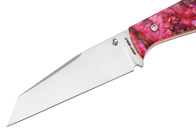 Image for Jack Wolf Collusion COLLU-01-RED-ABALONE Satin S90V, Red Abalone, fixed knife, Jakeb Creates design