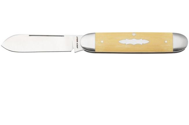 Image pour Jack Wolf Equal End Gateway Series EQL-01-PP-MC-ANT, Satin 14C28N, Antique Ivory Paper Micarta, couteau de poche slipjoint, Benjamin Belkin design