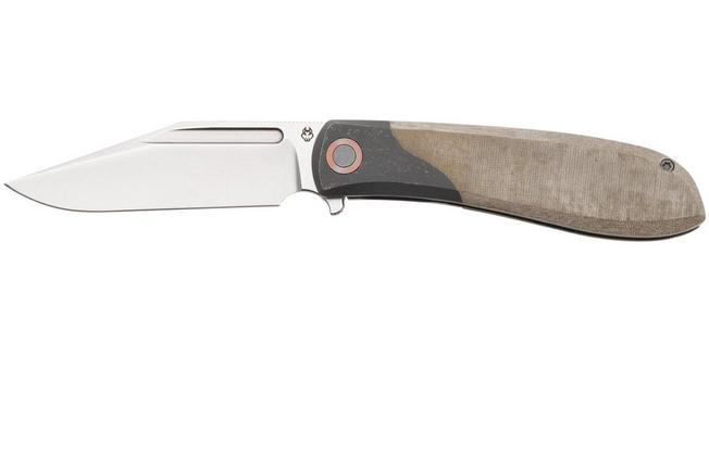 Afbeelding voor Jack Wolf Scuffle SUFFLE-01-GRN-LIN-MIC Stonewashed S90V, Green Linen Micarta, zakmes