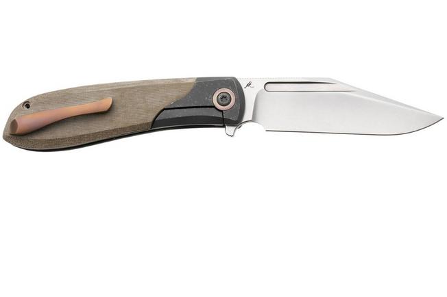 Afbeelding voor Jack Wolf Scuffle SUFFLE-01-GRN-LIN-MIC Stonewashed S90V, Green Linen Micarta, zakmes