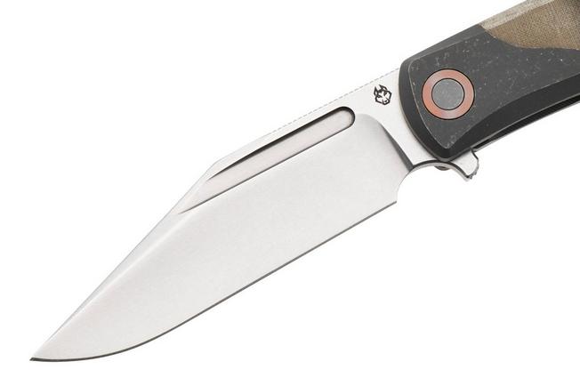 Afbeelding voor Jack Wolf Scuffle SUFFLE-01-GRN-LIN-MIC Stonewashed S90V, Green Linen Micarta, zakmes