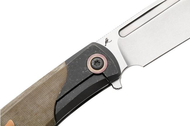 Afbeelding voor Jack Wolf Scuffle SUFFLE-01-GRN-LIN-MIC Stonewashed S90V, Green Linen Micarta, zakmes