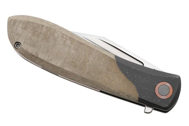 Afbeelding voor Jack Wolf Scuffle SUFFLE-01-GRN-LIN-MIC Stonewashed S90V, Green Linen Micarta, zakmes