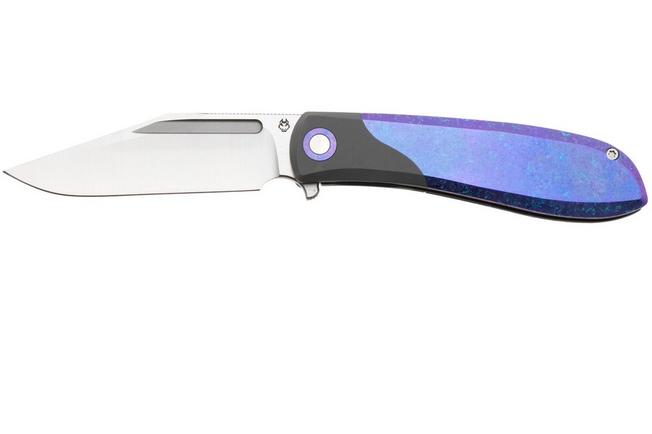 Afbeelding voor Jack Wolf Scuffle SCUFFLE-01-TI-CRYS-BLRP Belt Satin S90V, Crystalized Titanium Blurple Anodized, zakmes