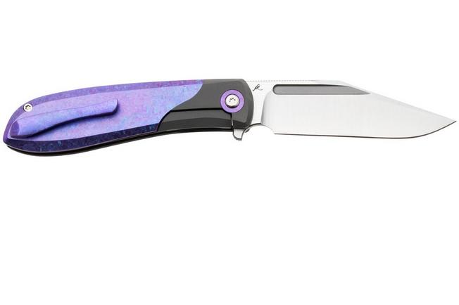Afbeelding voor Jack Wolf Scuffle SCUFFLE-01-TI-CRYS-BLRP Belt Satin S90V, Crystalized Titanium Blurple Anodized, zakmes