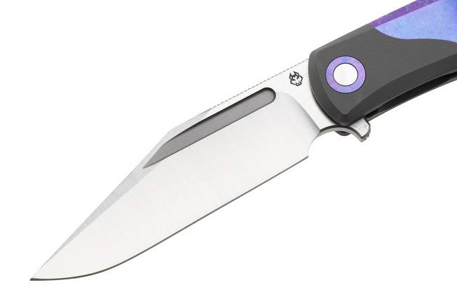 Afbeelding voor Jack Wolf Scuffle SCUFFLE-01-TI-CRYS-BLRP Belt Satin S90V, Crystalized Titanium Blurple Anodized, zakmes
