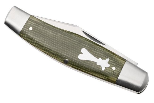 Image for Jack Wolf Gateway Stockman STOCK-01-GRN-CAN-MIC Satin Sandvik 14C28N, Green Canvas Micarta, pocket knife