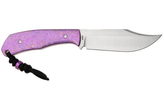 Afbeelding voor Jack Wolf Bordertown Bowie BORDE-01-TI-CRYS-P Belt Satin S90V, Titanium Crystalized Purple, vaststaand mes
