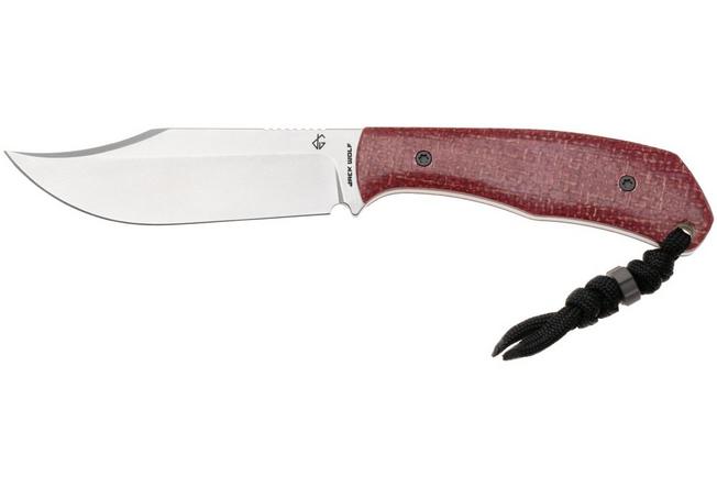 Afbeelding voor Jack Wolf Bordertown Bowie BORDE-01-VIB-JUT-B Stonewashed S90V, Vibe Jute Bordeaux Micarta, vaststaand mes