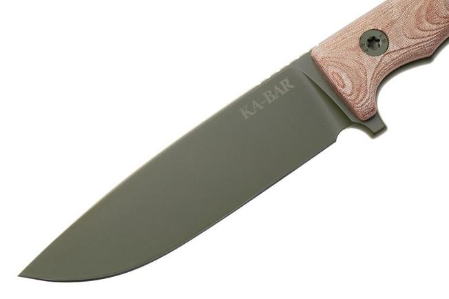 Afbeelding voor KA-BAR NX.01 Moss Green Cerakote, Brown Natural Textite, vaststaand survivalmes