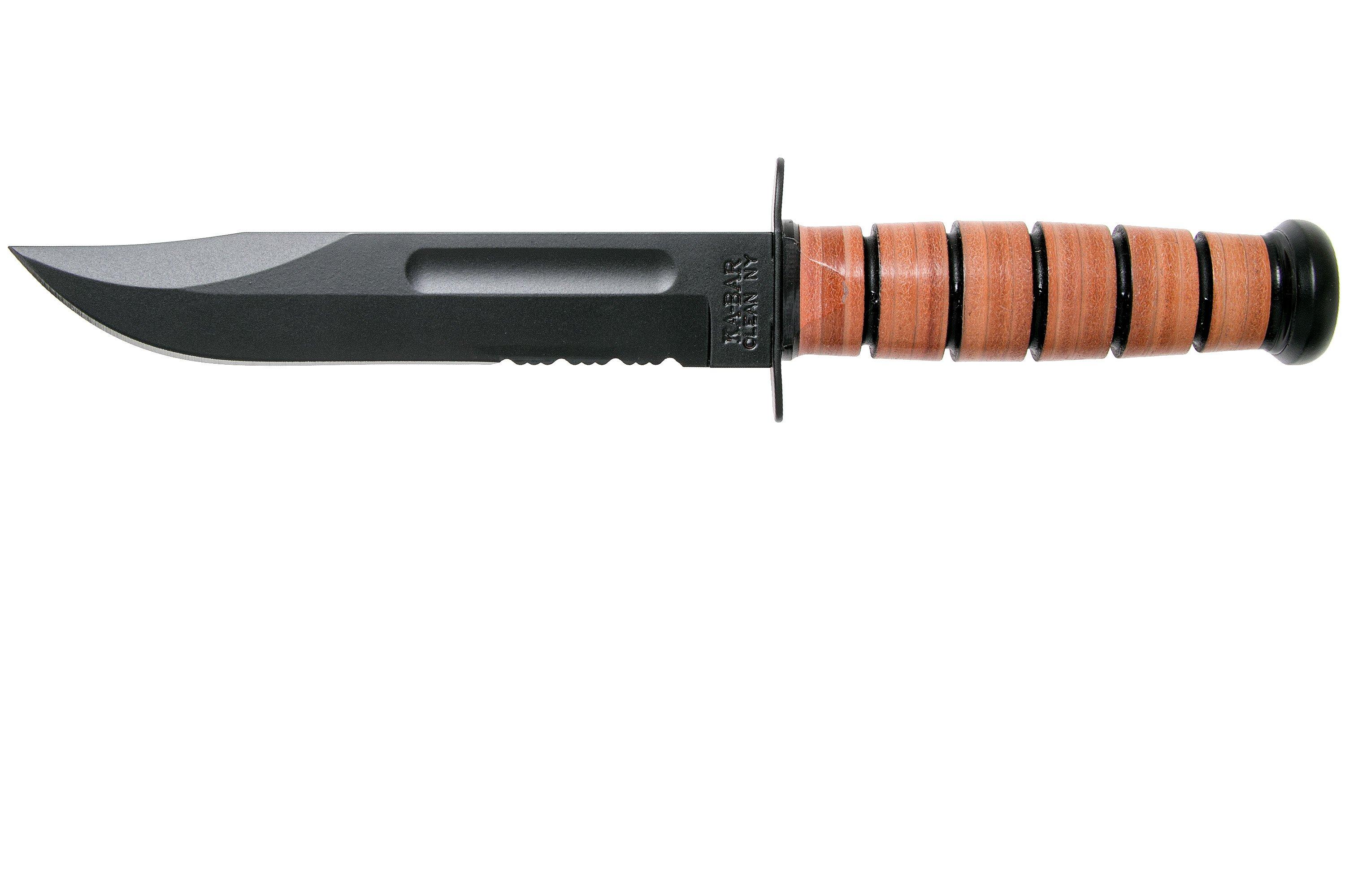 KABAR U.S. Army Knife 1219 partially serrated, fixed knife, leather
