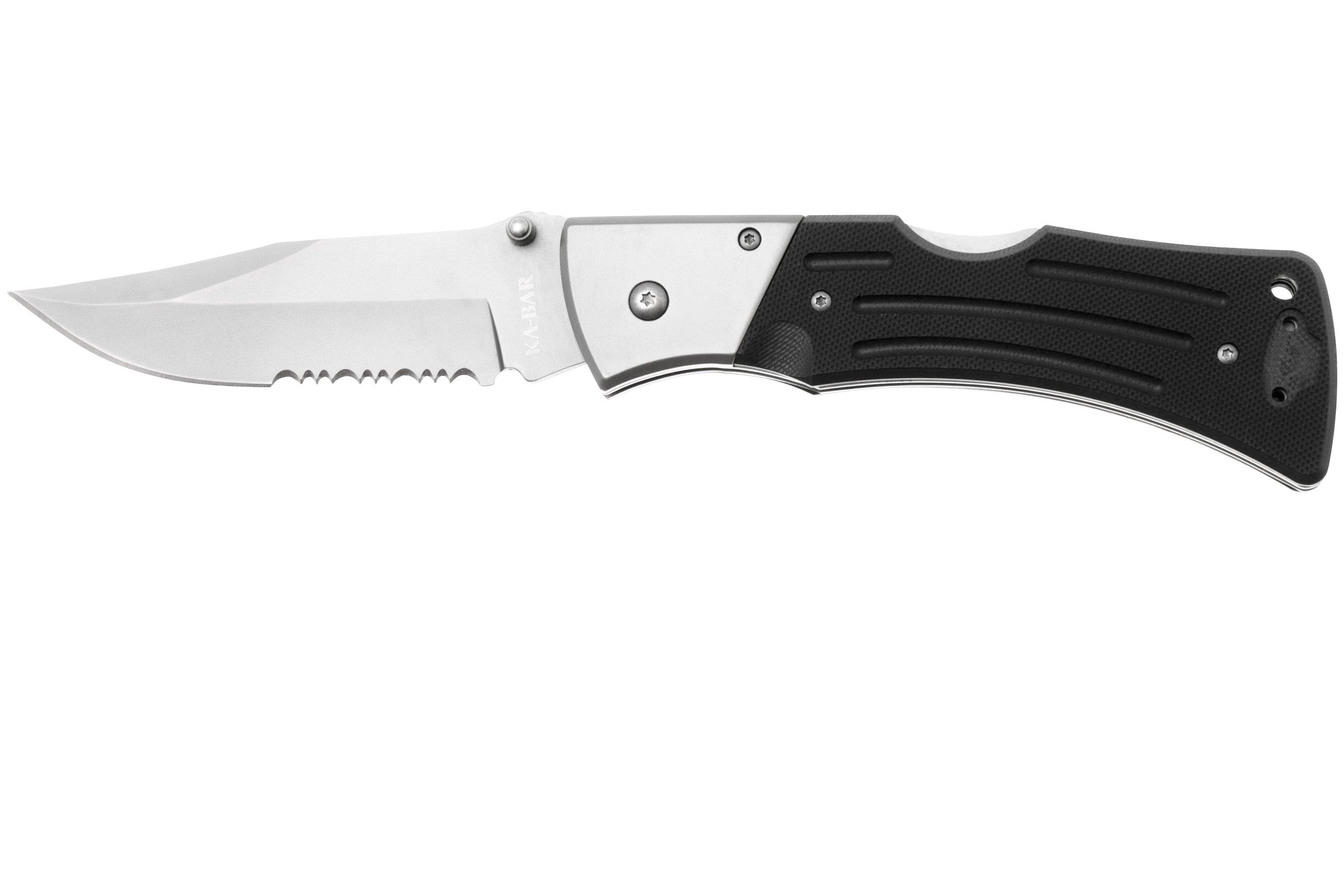 KABAR Mule Folder 3063 Clippoint Serrated, Black G10, coltello tattico