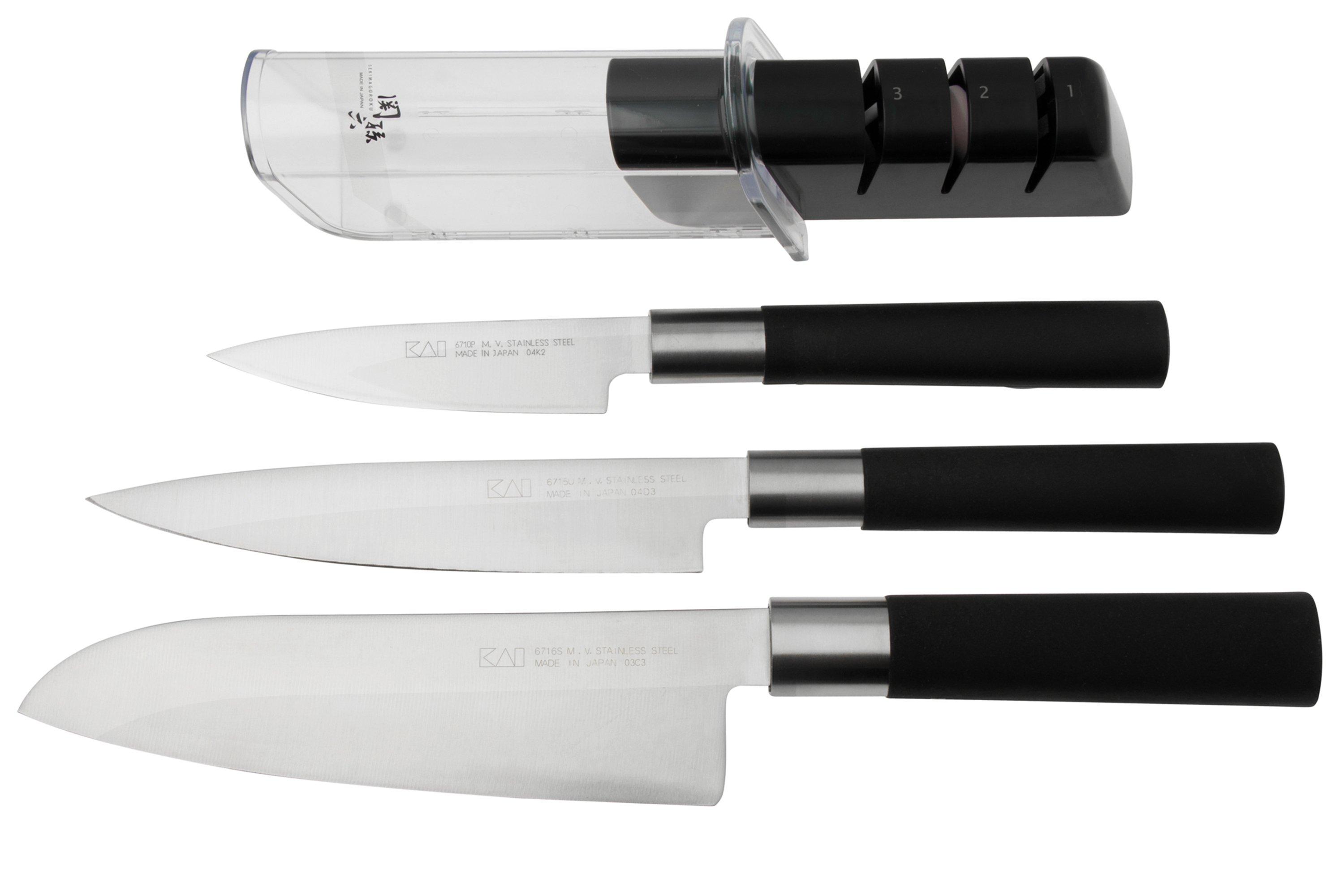 Kai Wasabi Black 67W23, 3piece knife set with sharpener