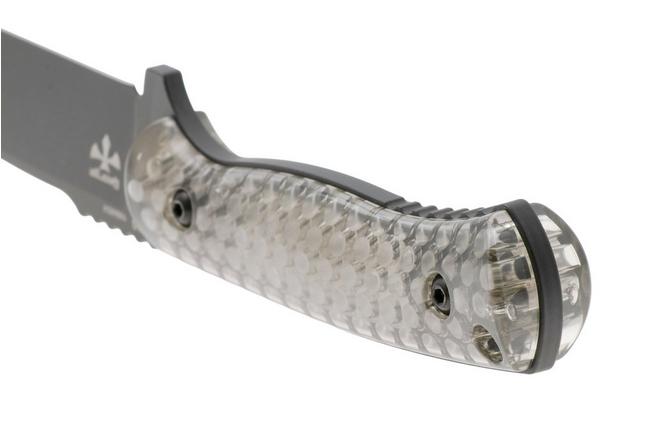 Afbeelding voor KA-BAR Cool Name 7700, Black 1095 Cro-Van Drop Point, Transparent Honeycomb Smoke Polycarbonate, vaststaand mes, Les George design