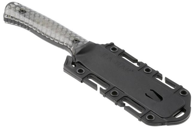 Afbeelding voor KA-BAR Cool Name 7700, Black 1095 Cro-Van Drop Point, Transparent Honeycomb Smoke Polycarbonate, vaststaand mes, Les George design