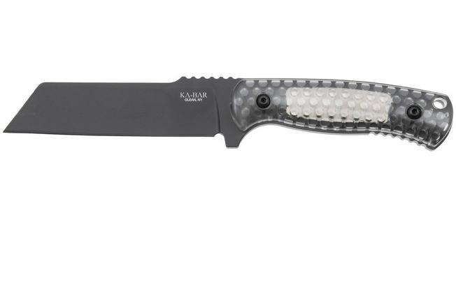 Afbeelding voor KA-BAR Cool Name 7701, Black 1095 Cro-Van Sheepsfoot, Transparent Honeycomb Smoke Polycarbonate, vaststaand mes, Les George design