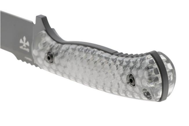 Afbeelding voor KA-BAR Cool Name 7701, Black 1095 Cro-Van Sheepsfoot, Transparent Honeycomb Smoke Polycarbonate, vaststaand mes, Les George design
