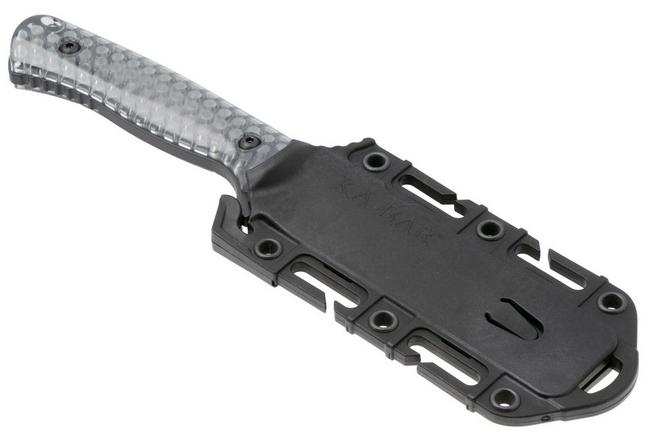 Afbeelding voor KA-BAR Cool Name 7701, Black 1095 Cro-Van Sheepsfoot, Transparent Honeycomb Smoke Polycarbonate, vaststaand mes, Les George design