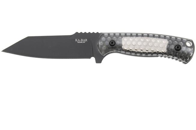 Afbeelding voor KA-BAR Cool Name 7702, Black 1095 Cro-Van Reverse Tanto, Transparent Honeycomb Smoke Polycarbonate, vaststaand mes, Les George design