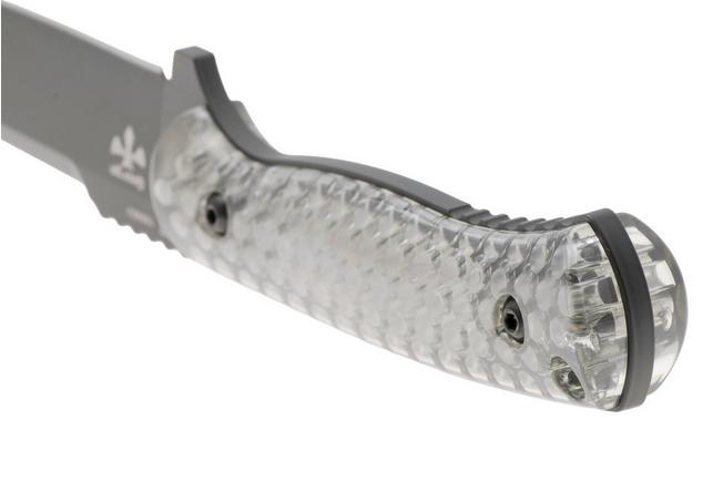 Afbeelding voor KA-BAR Cool Name 7702, Black 1095 Cro-Van Reverse Tanto, Transparent Honeycomb Smoke Polycarbonate, vaststaand mes, Les George design